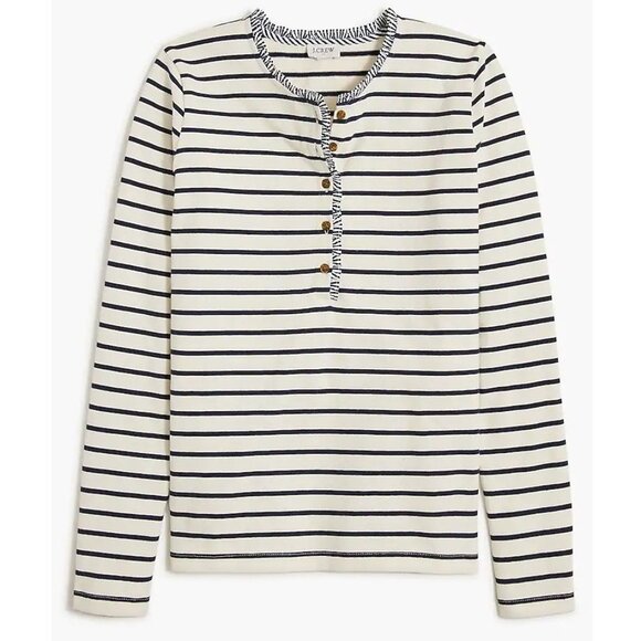 J.Crew Striped Henley Black Striped Preppy Nautical Ruffles Women's Size Small - Picture 2 of 10